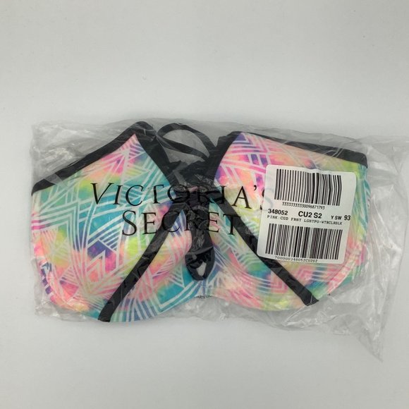 New Victoria’s Secret PINK Strappy Front T-Back Swim Bikini Top - Pastel Geo - Picture 2 of 3